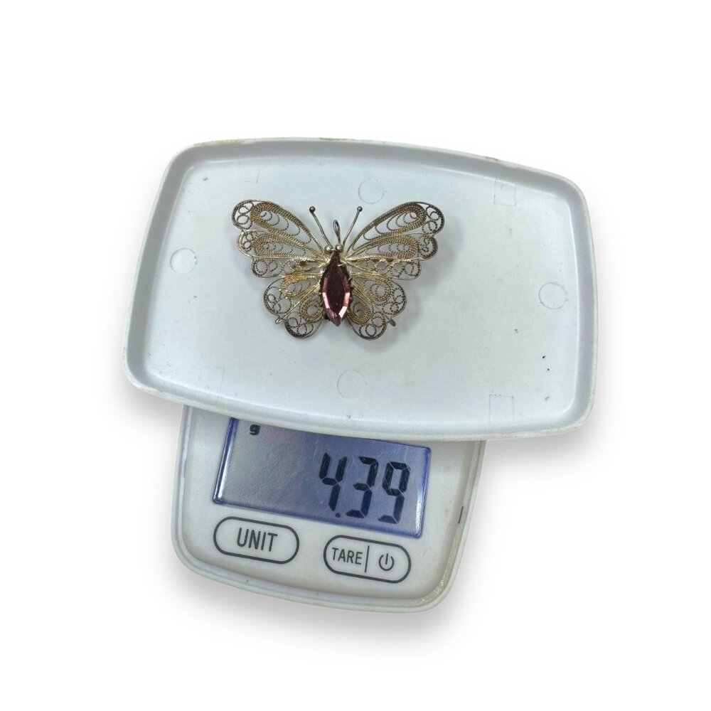 Butterfly Filigree Sterling Silver Brooch Purple Crystal Signed BAC - Picture 6 of 6